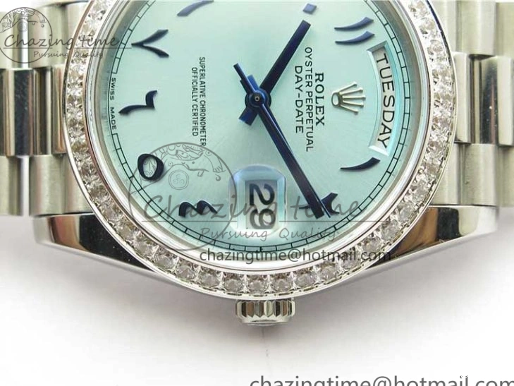 0417 Day Date 40mm SS BP Maker Best Edition Diamond Bezel Blue Dial Arabic Markers On SS Bracelet A Lightweight 2883